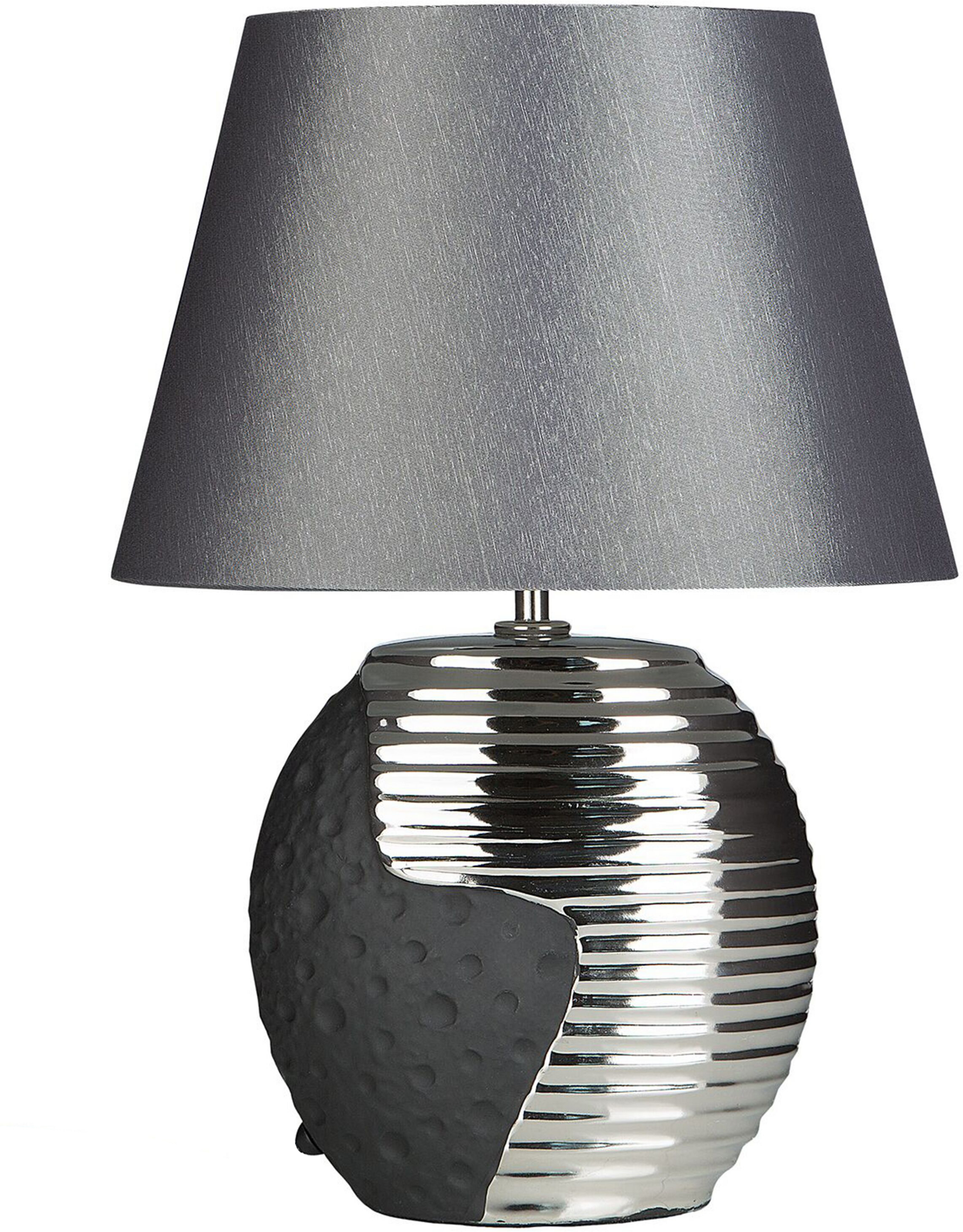 Beliani Table Lamp Silver Ceramic Base Fabric Drum Shade Bedside Table Lamp