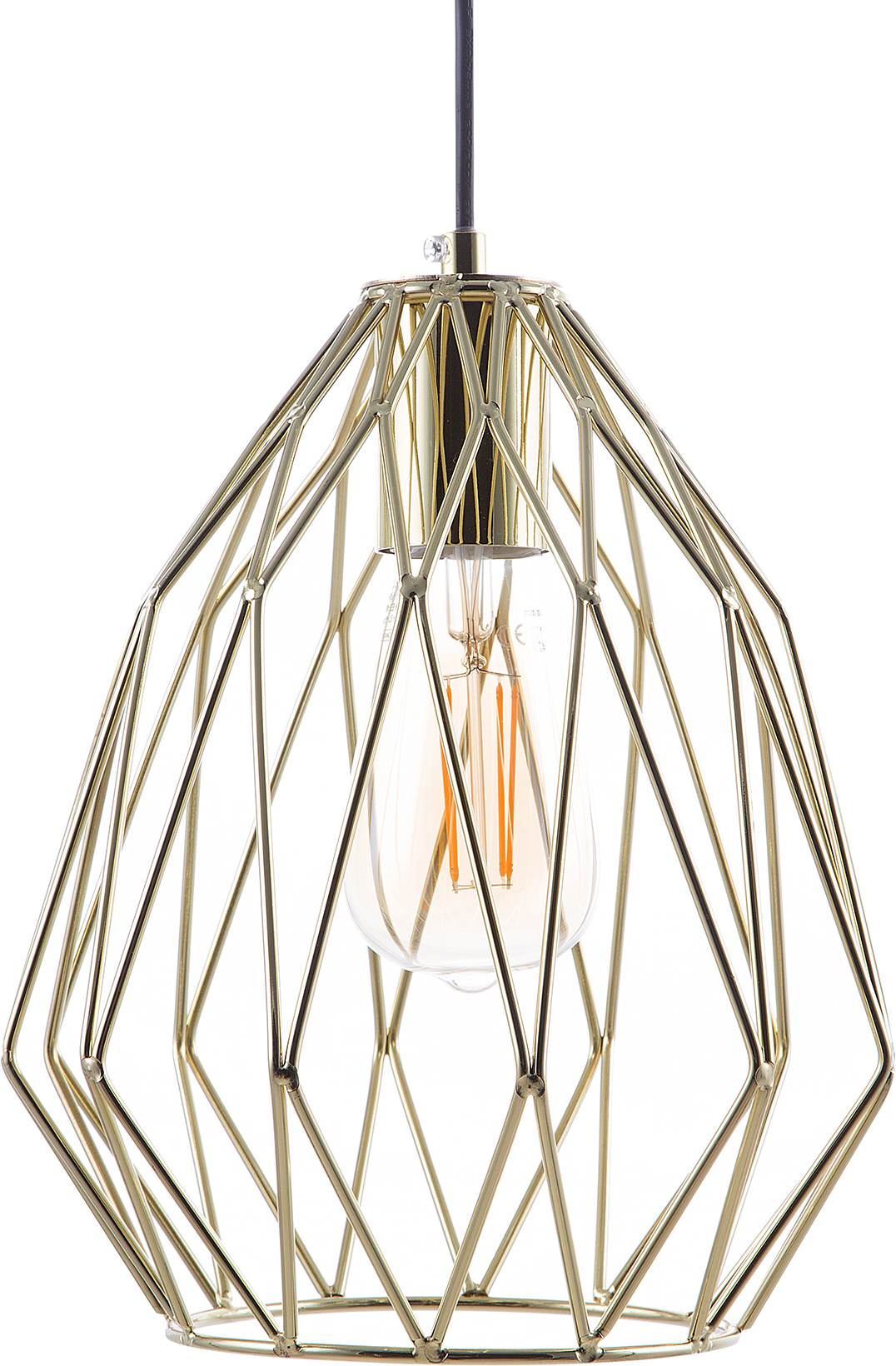 Beliani 1-Light Pendant Ceiling Lamp Gold Cage Wire Shade Openwork Industrial