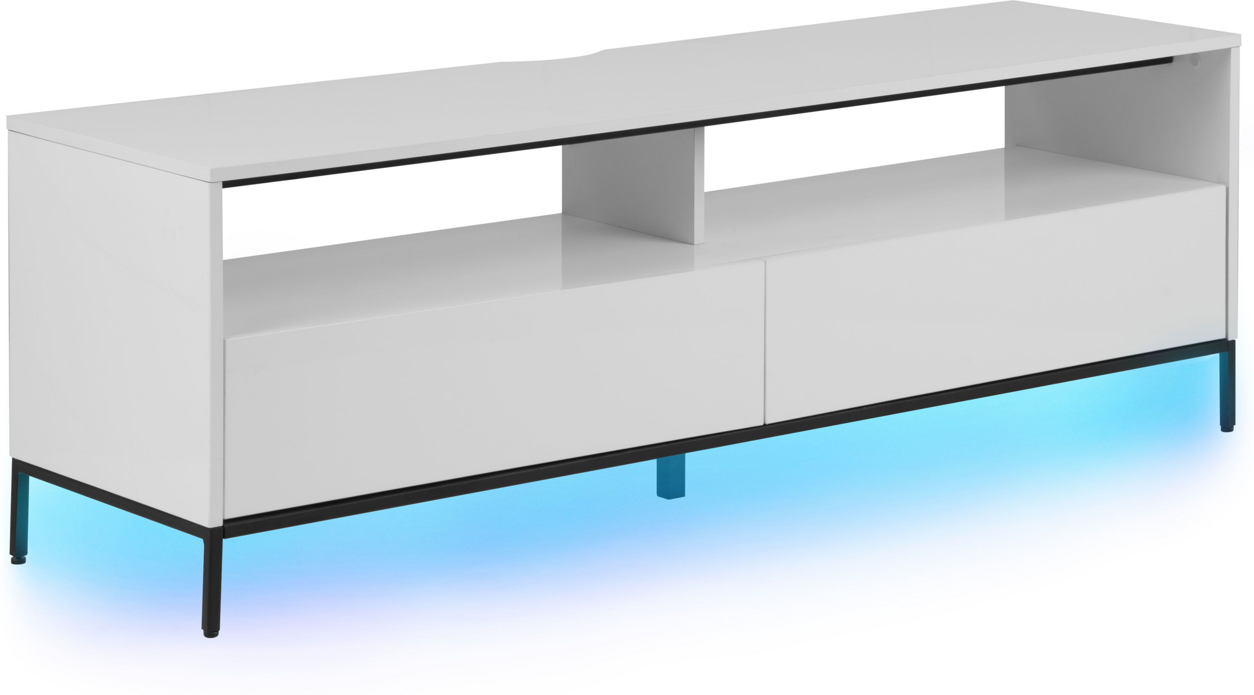 Beliani TV Stand White with LED for up to 70ʺ TV Media Unit with 2 Drawers Shelves