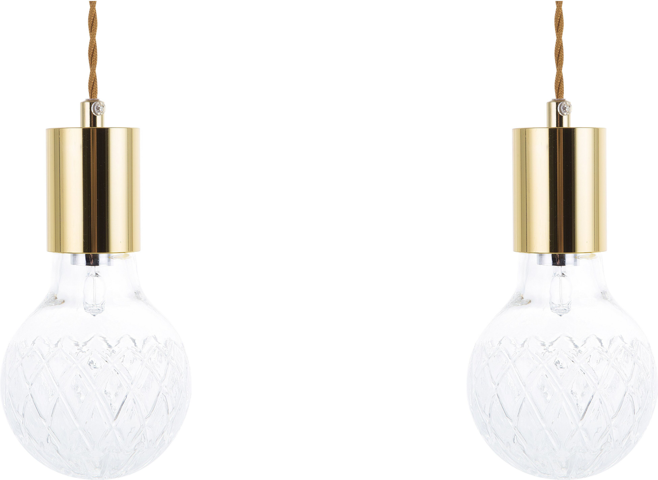 Beliani Set of 2 Pendant Lamps Glass Gold Minimalist Industrial Light Bulb