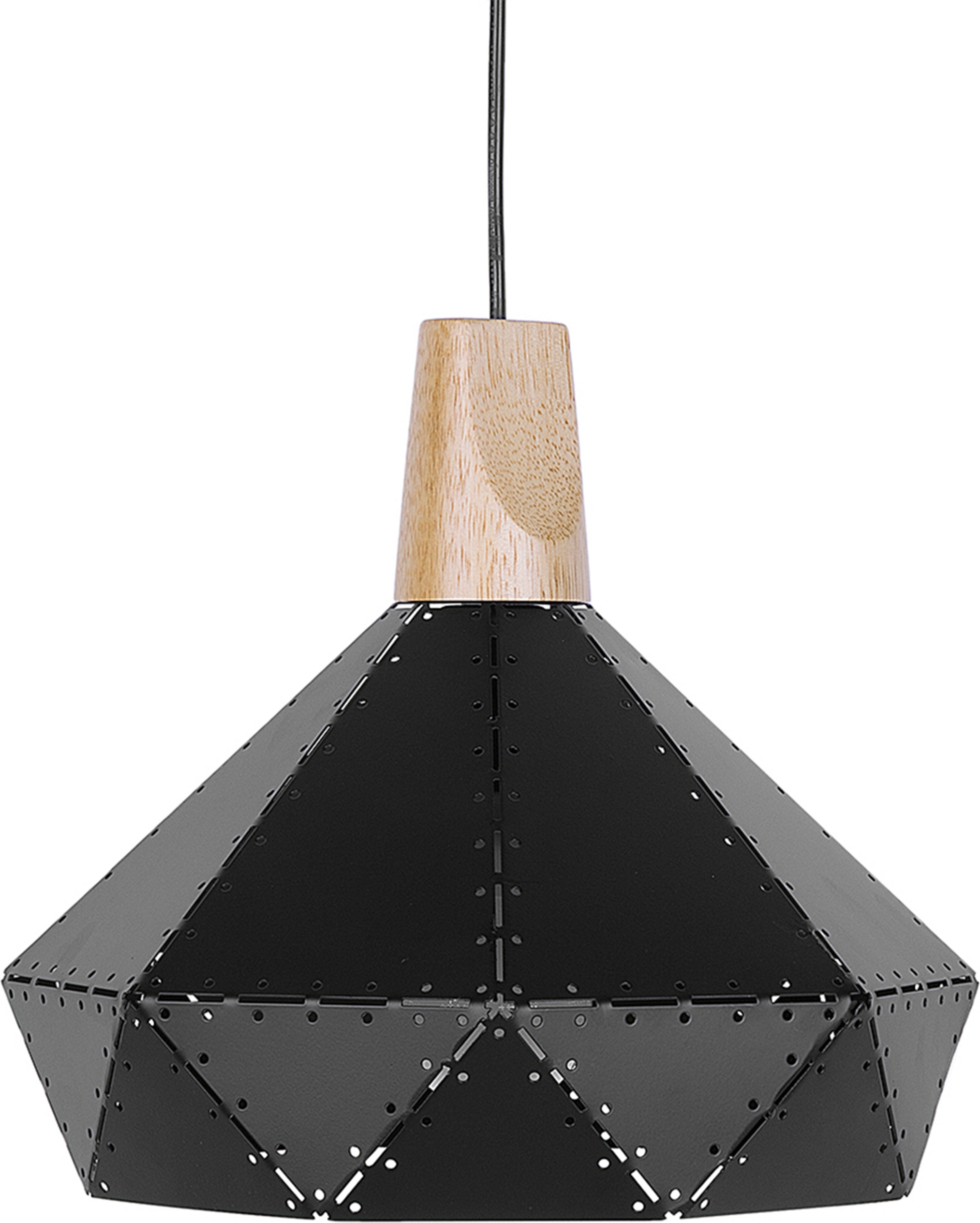 Beliani Pendant Lamp Black Colour Metal Oak Wood Element Geometrical Shape Modern