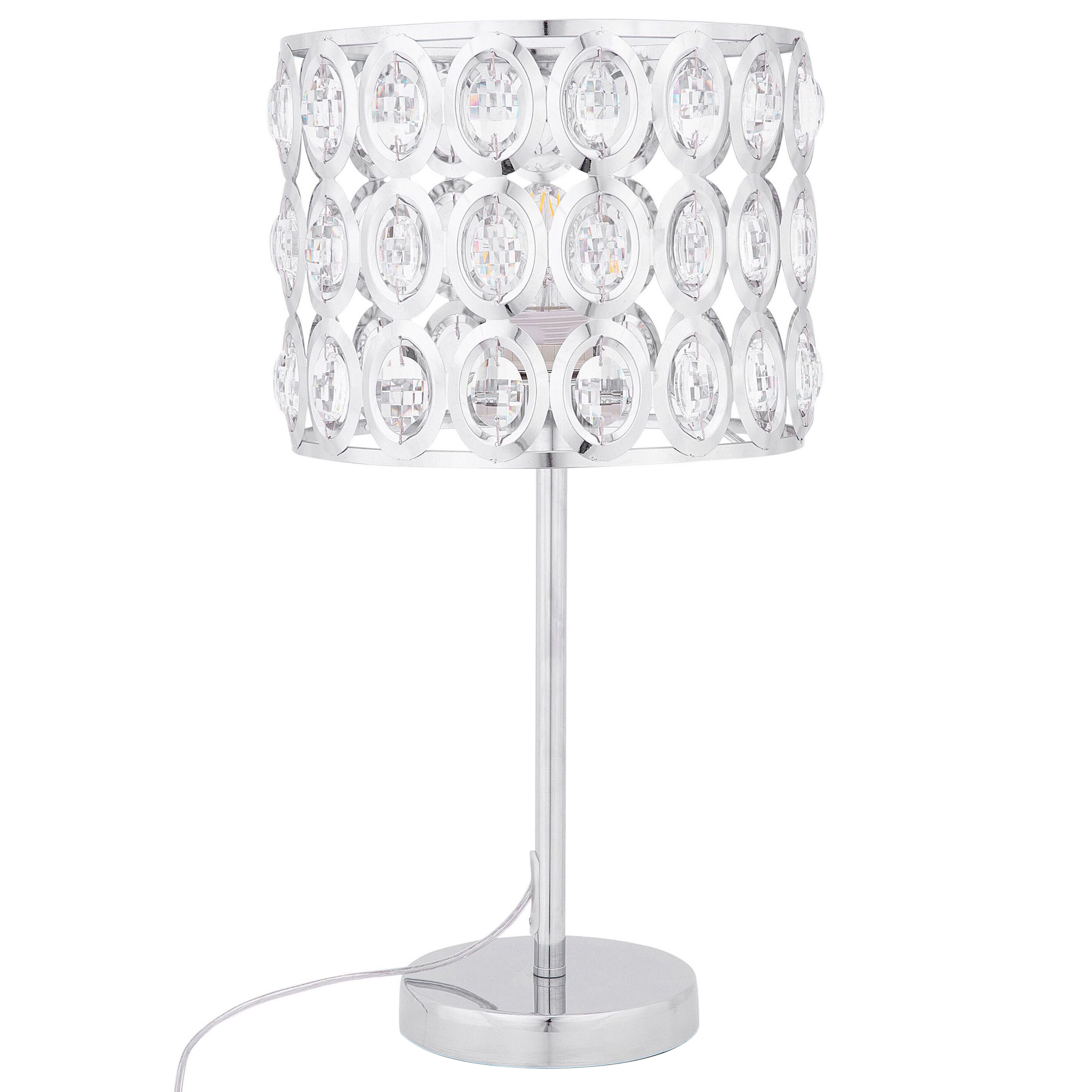 Beliani Table Lamp Silver Metal 53H cm Crystal Drum Shade Openwork Glam