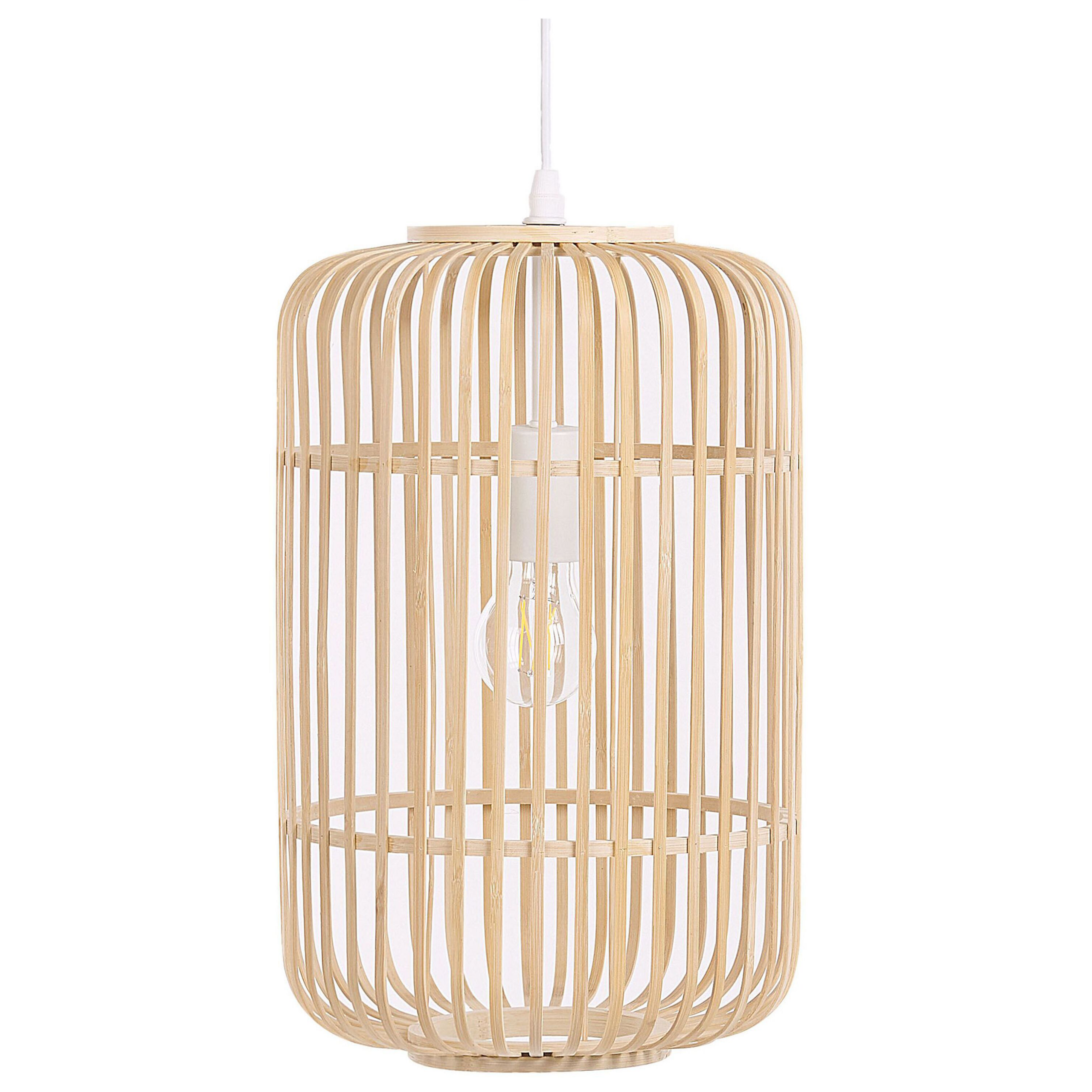Beliani Pendant Lamp Light Wood Bamboo Oval Shade Hanging Ceiling Lamp
