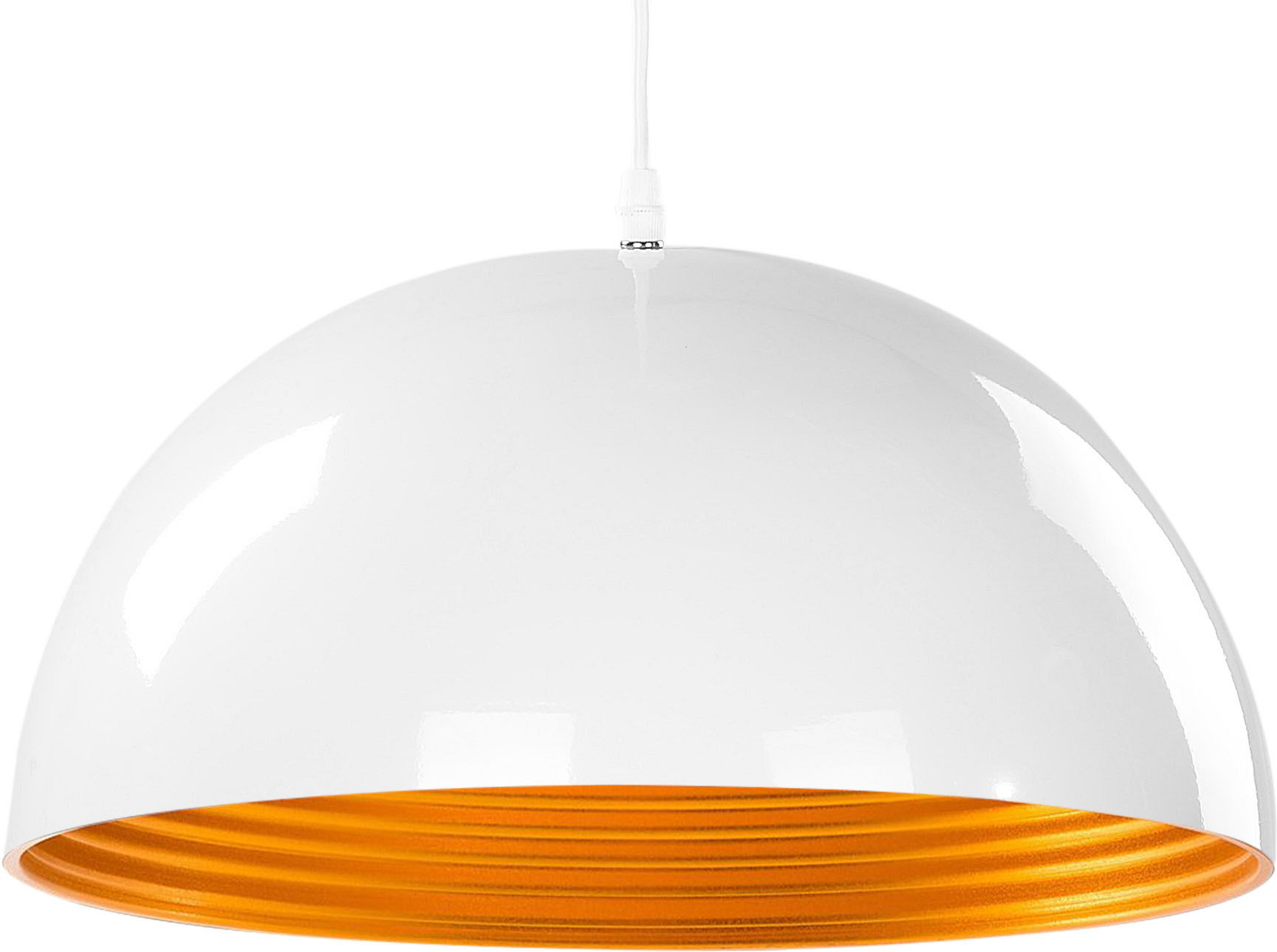 Beliani 1 Light Glossy White Ceiling Pendant Round Aluminium Shade Modern Design