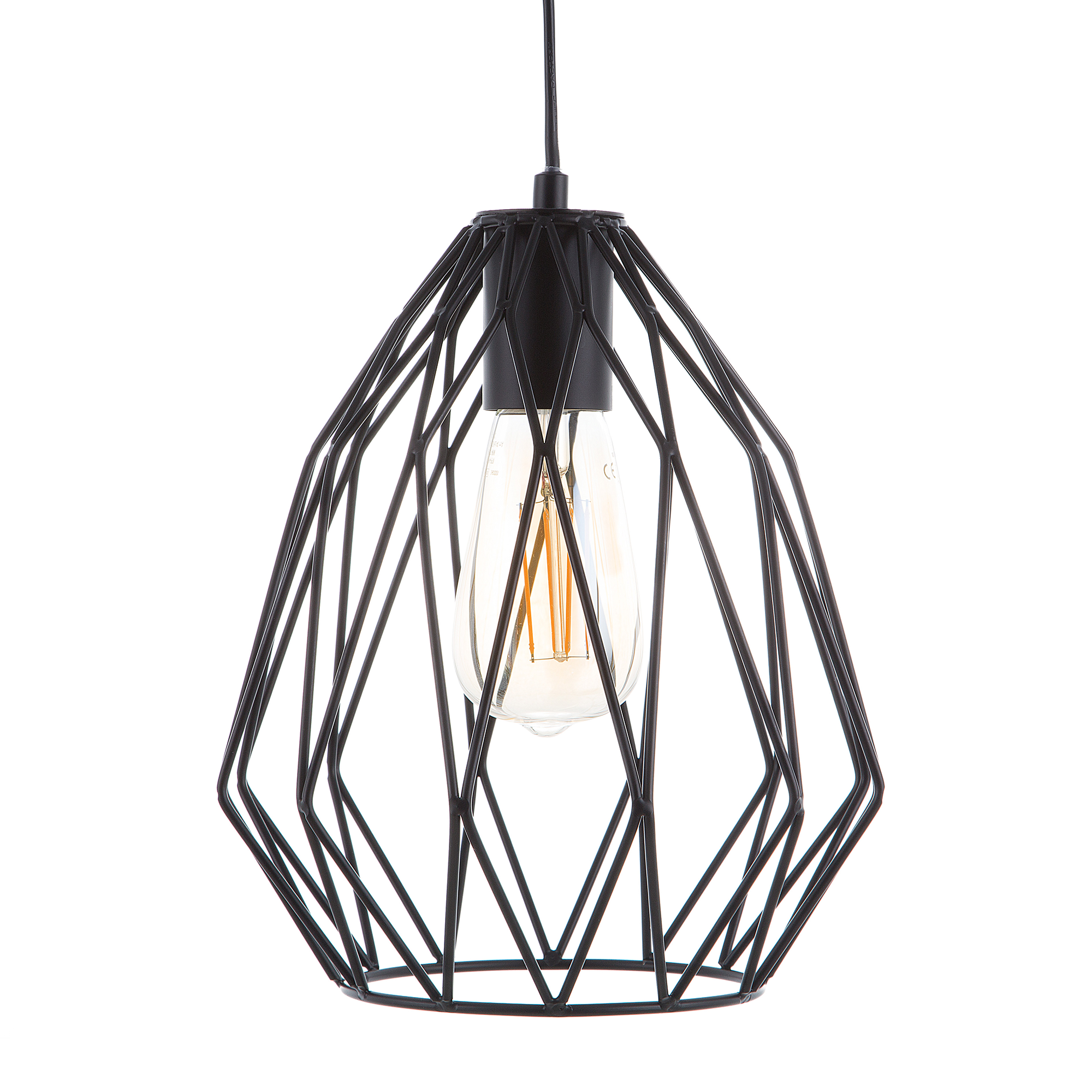 Beliani 1-Light Pendant Ceiling Lamp Black Cage Wire Shade Openwork Industrial