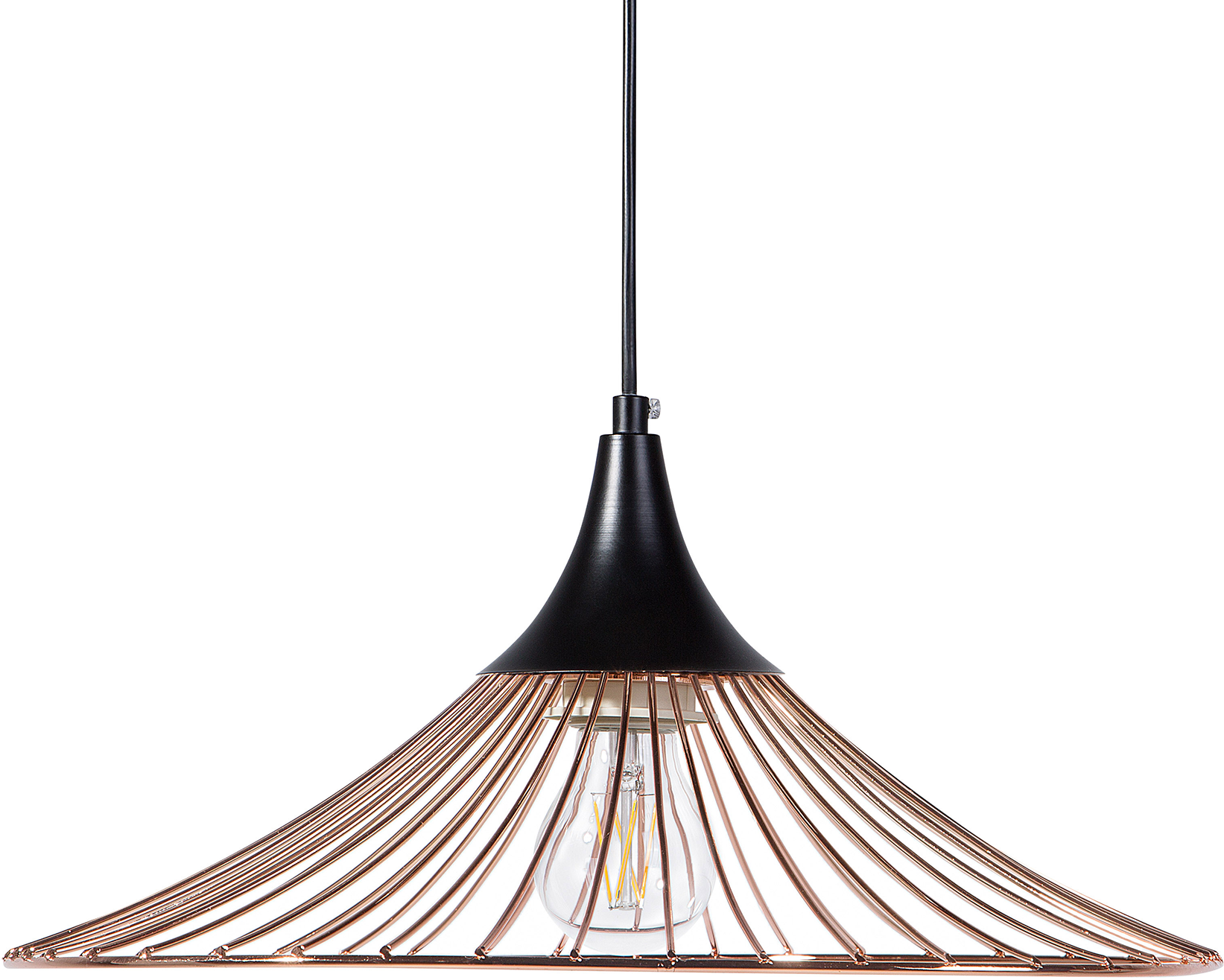 Beliani Hanging Light Pendant Lamp Copper with Black Wire Open Shade Metal Industrial Design