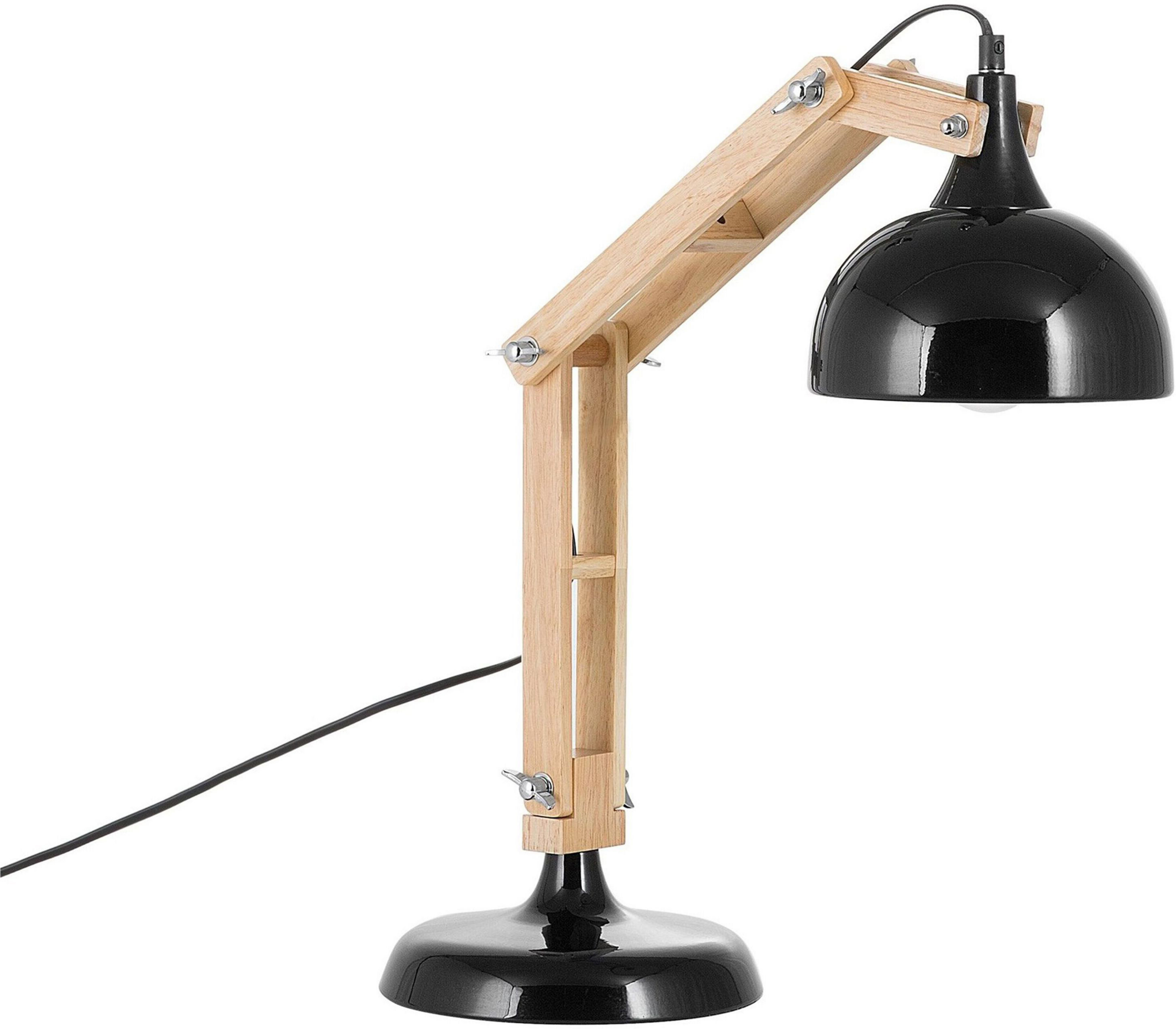 Beliani Desk Lamp Black Light Wood Swing Adjustable Arm Metal Shade Table Light