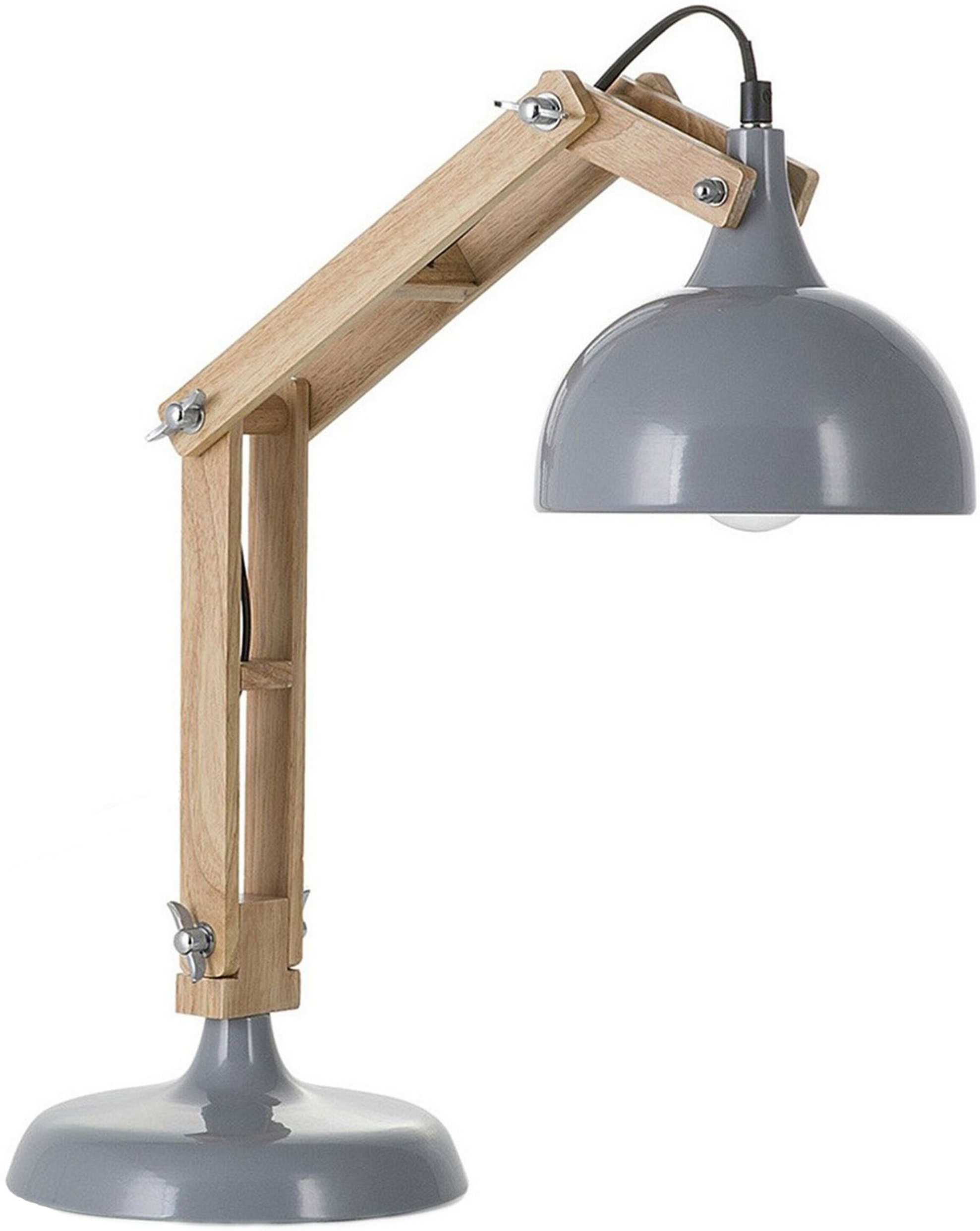 Beliani Desk Lamp Grey Light Wood Swing Adjustable Arm Metal Shade Table Light