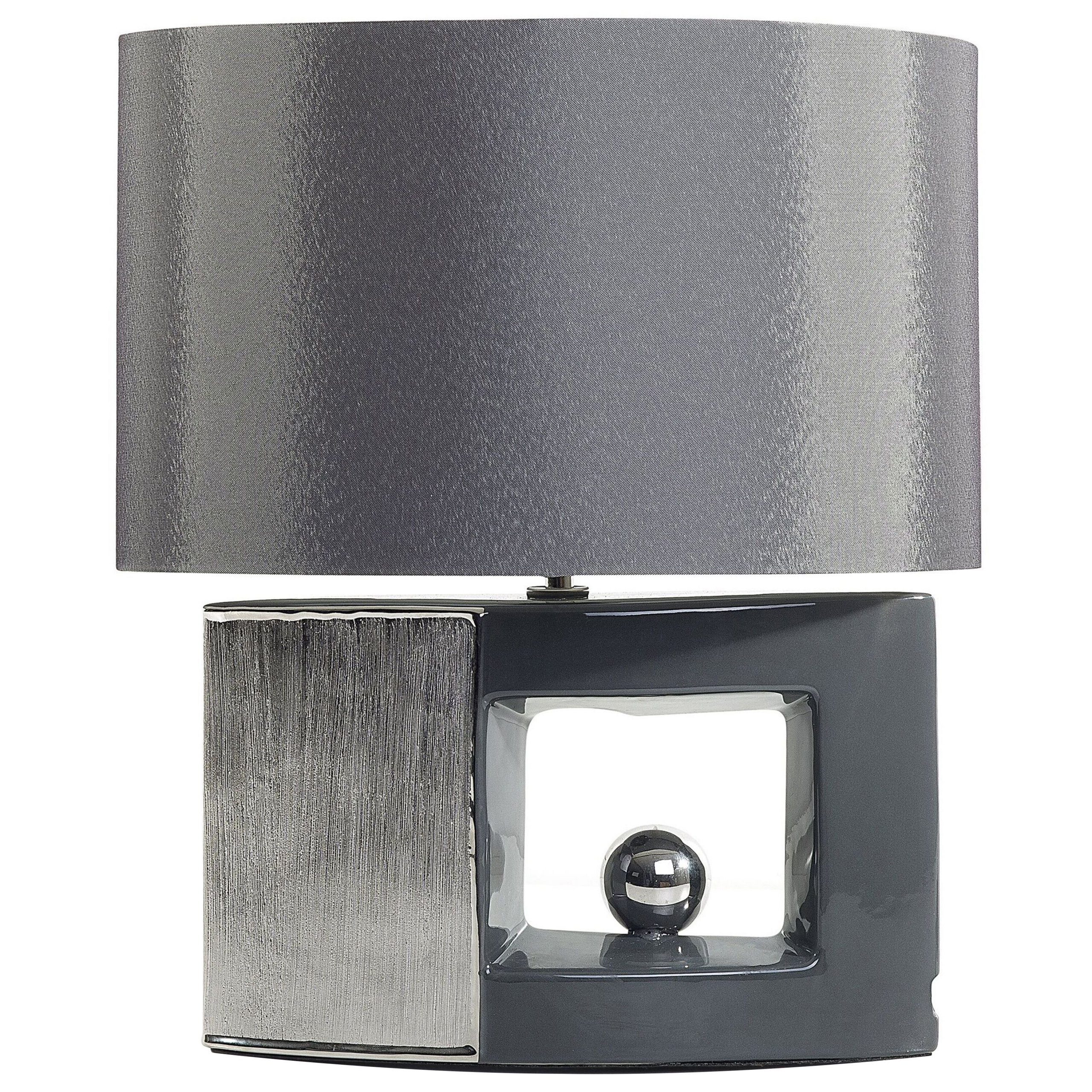 Beliani Table Lamp Grey Ceramic Base Fabric Drum Shade Bedside Table Lamp