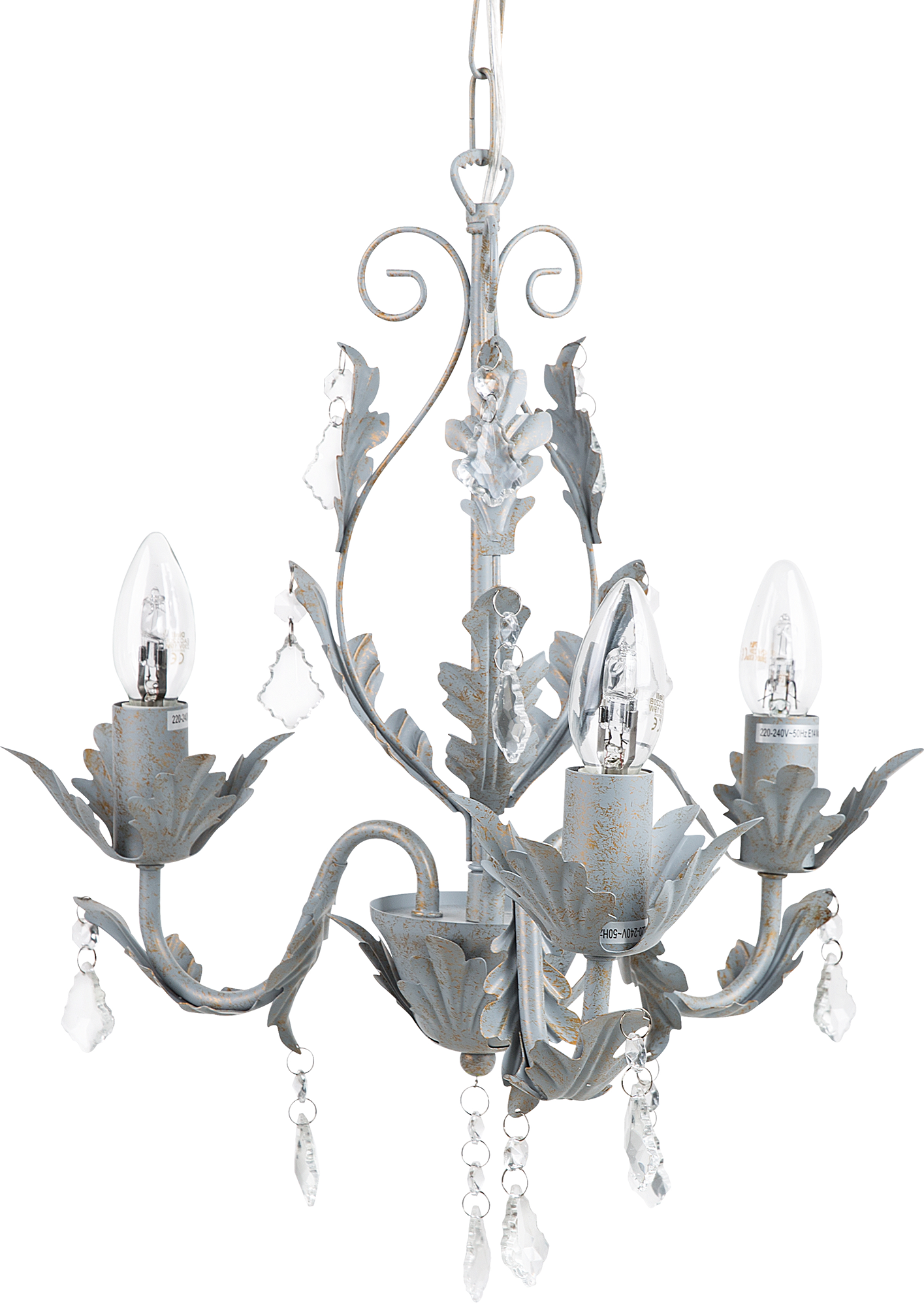 Beliani Pendant Lamp Grey Iron 3 Lights Decorative Faux Crystals Glam