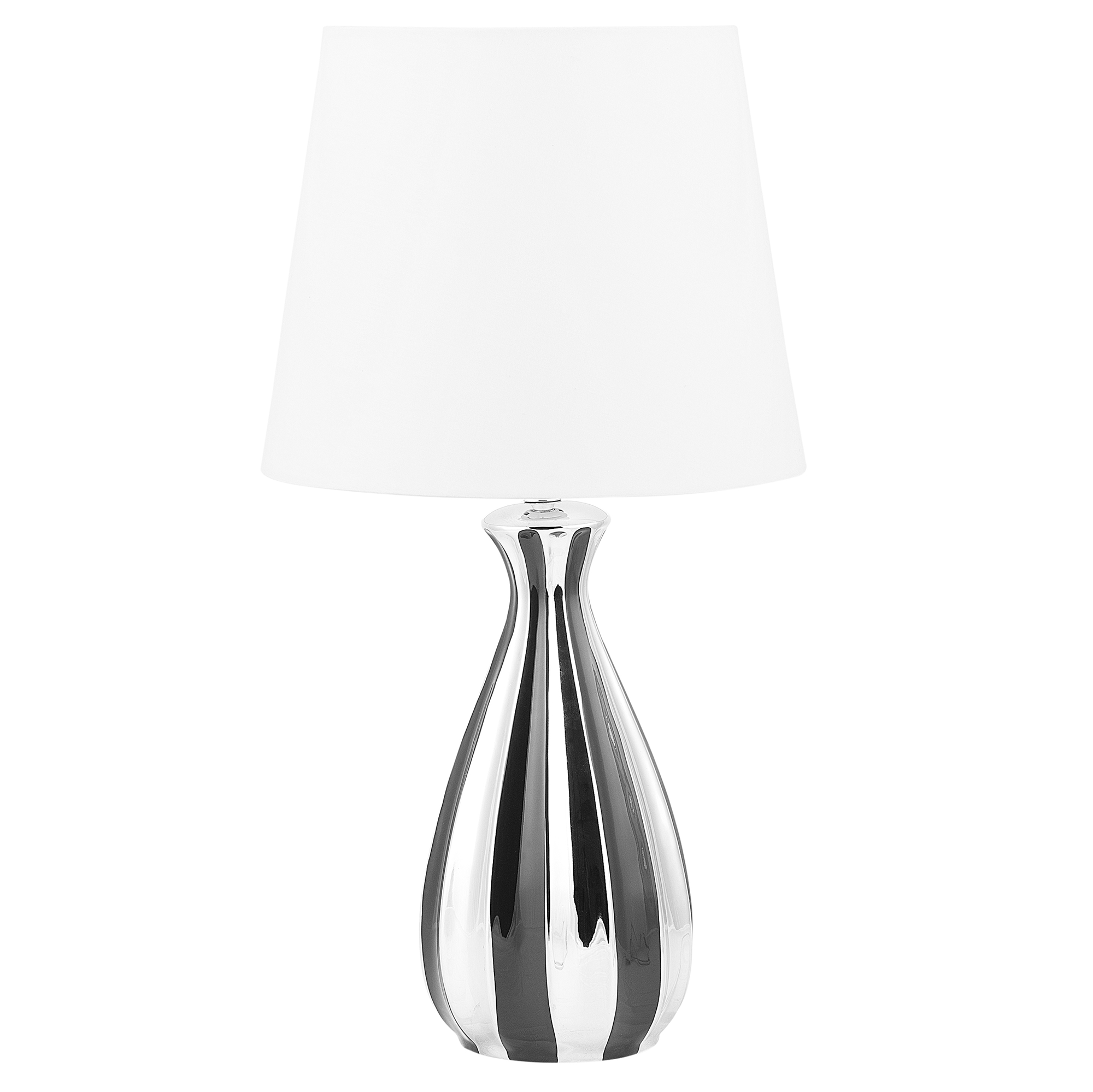 Beliani Bedside Table Lamp Silver and Black Base White Shade