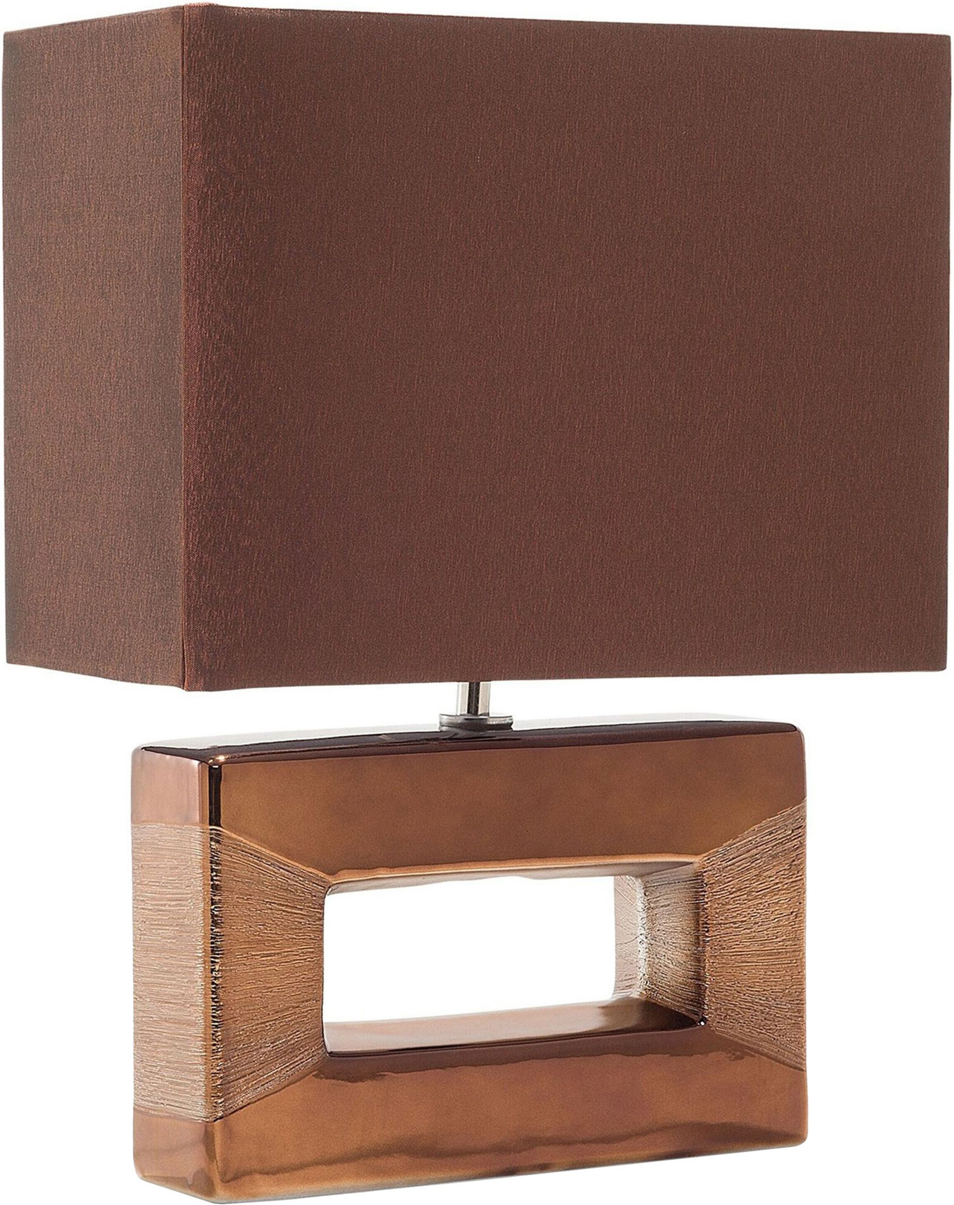 Beliani Table Lamp Copper Porcelain Base Brown Faux Silk Rectangular Shade 42H cm Bedside Table Lamp