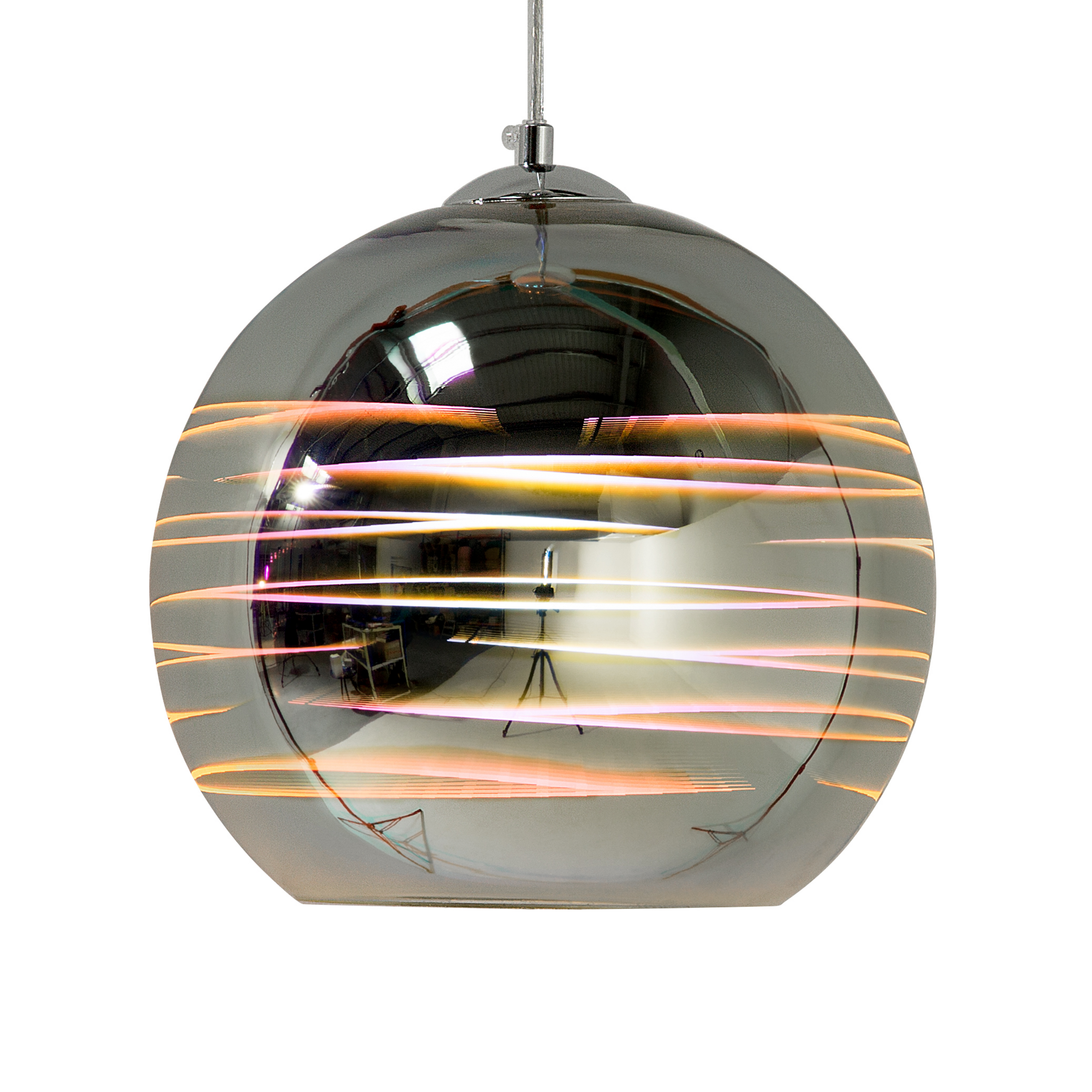 Beliani Hanging Light Pendant Lamp Silver Highly Glossy Reflective Glass Ball Shade Eclectic Glamorous Design