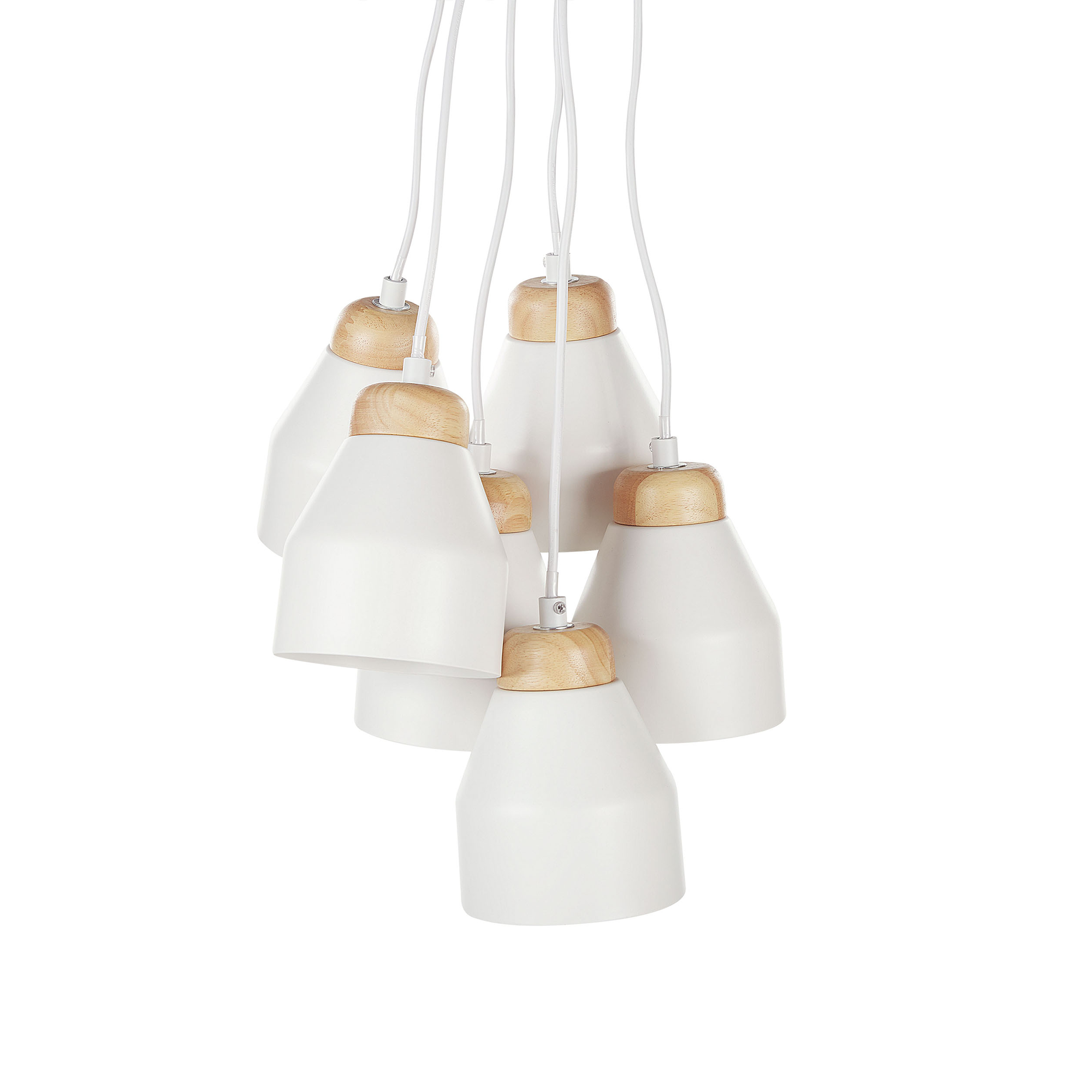 Beliani Cluster Pendant Lamp White Metal and Light Wood 6 Lights Bell Shape Modern