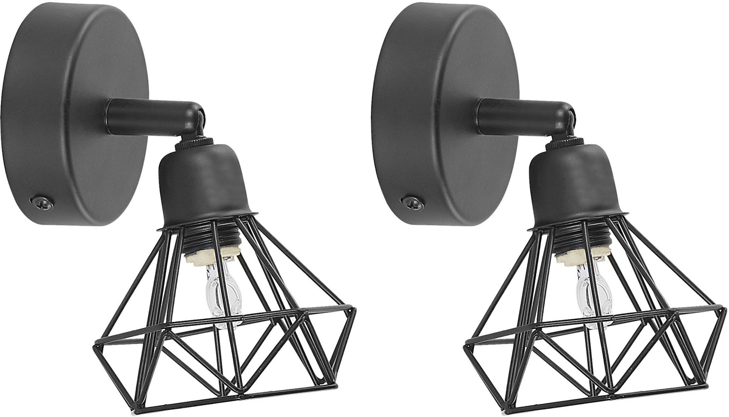 Beliani Set of 2 Wall Lamp Black Metal Cage Shade Adjustable Light Position Modern