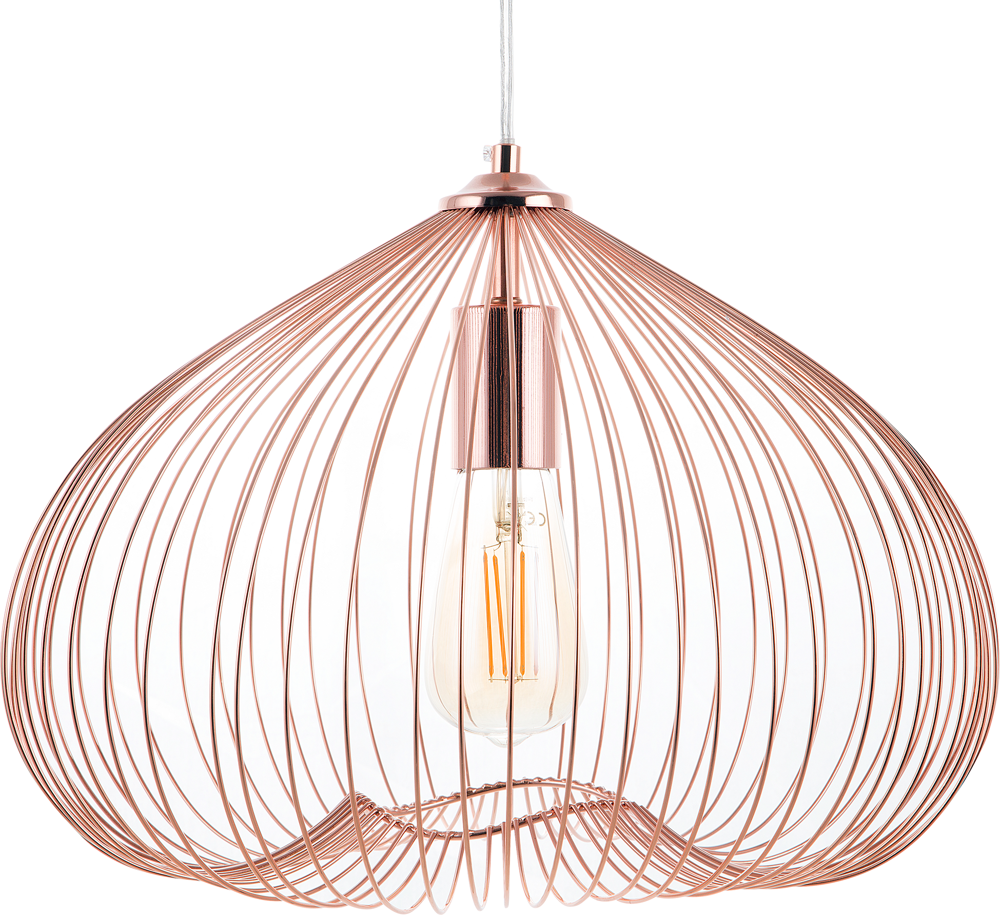 Beliani 1-Light Pendant Ceiling Copper Metal Shade Cage Wire Industrial