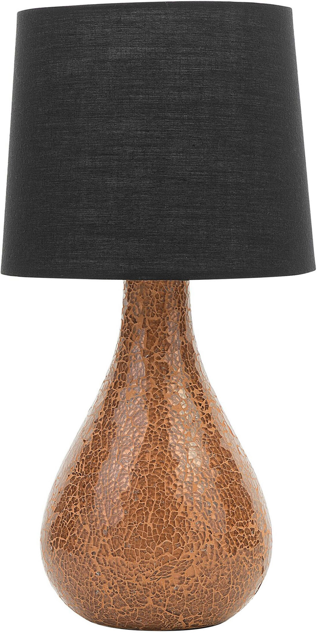 Beliani Table Lamp Copper Glass Base Black Drum Shade Bedside Light Modern Design