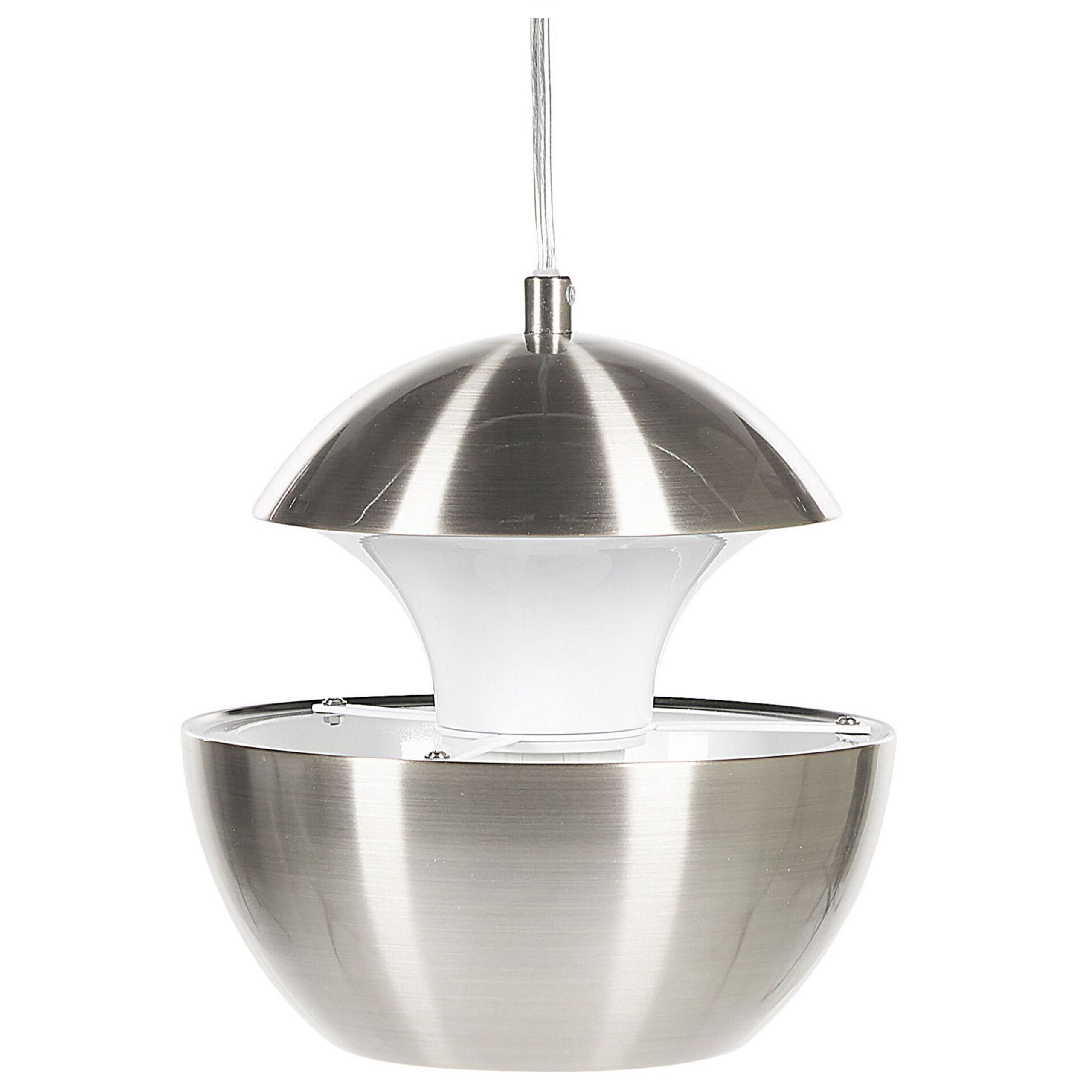 Beliani Pendant Lamp Silver Metal White Inner Modern Design Hanging Kitchen Lighting