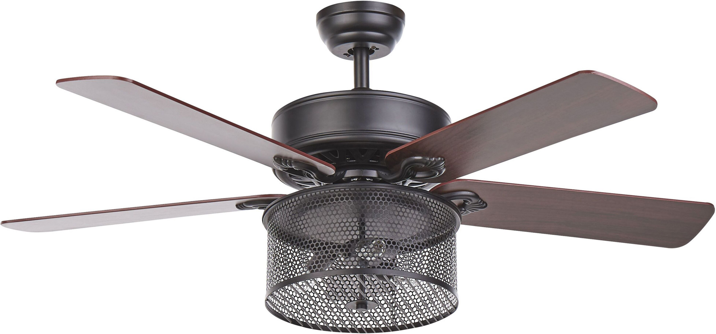 Beliani Ceiling Fan with Light Black Glass Metal Plywood Reversible Blades with Remote Control 3 Speeds Switch Timer Industrial Retro Design