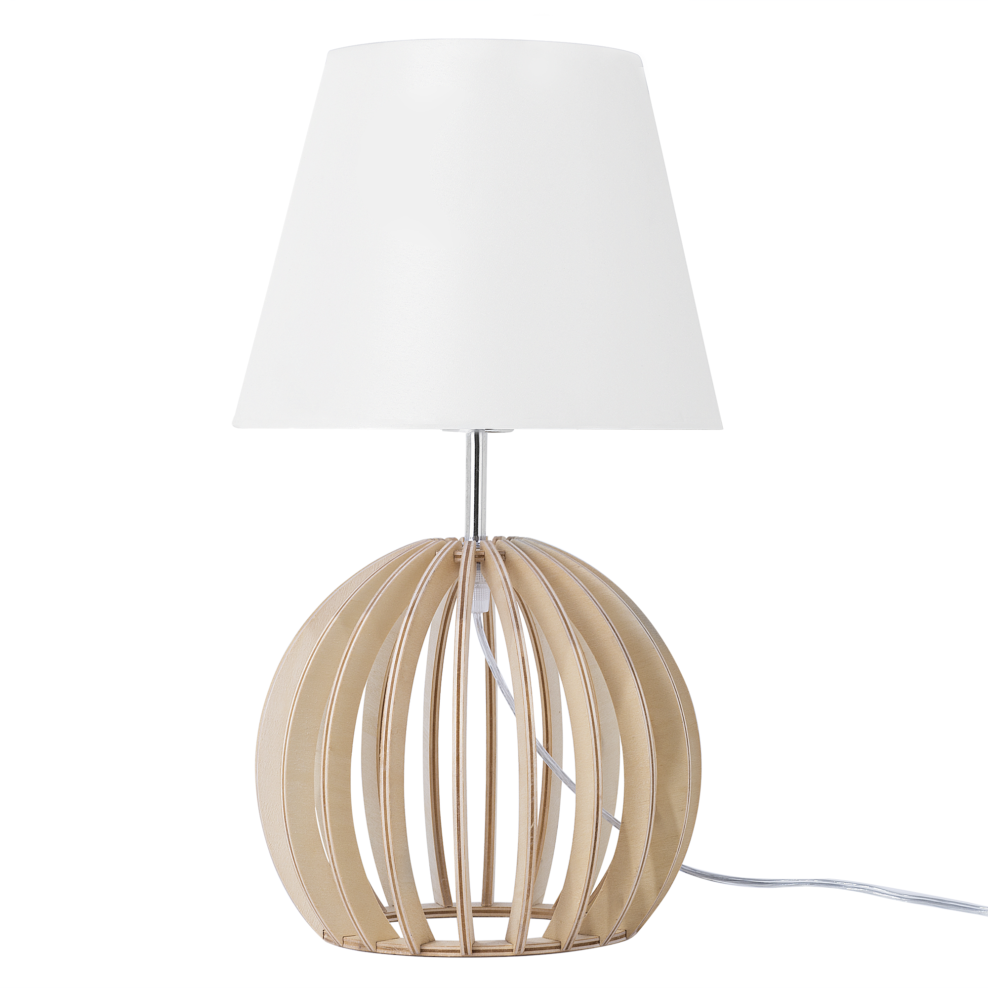 Beliani Table Lamp Round Light Wood Base White Fabric Lampshade Modern