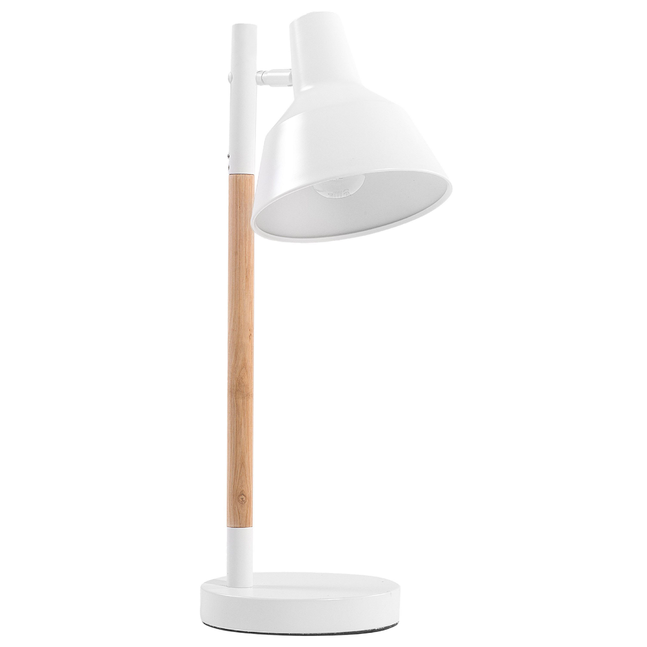 Beliani Table Lamp White Metal 53H cm Light Ashwood Leg Adjustable Shade Minimalist