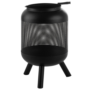 Beliani Fire Pit Heater Black Steel Drum Shape Outdoor Garden Material:Steel Size:45x71x45