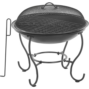 Beliani Fire Pit Heater Black Steel with Lid Bowl-Shaped Outdoor Garden Material:Steel Size:51x54x51