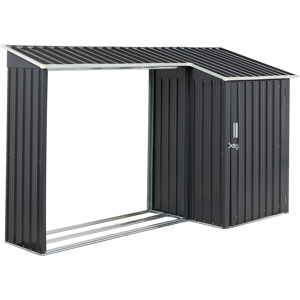 Beliani Garden Shed Grey Galvanized Steel with Roofed Log Store Waterproof Outdoor Storage Material:Steel Size:105x158x270