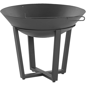 Beliani Fire Pit Heater Black Steel Low Round Outdoor Metal Charcoal Fire Pit Material:Steel Size:60x48x60