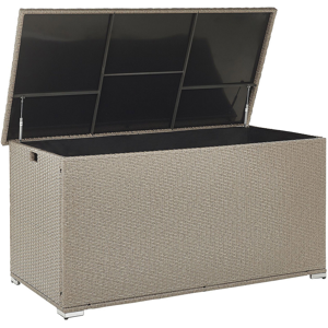 Beliani Outdoor Storage Box Beige Faux Rattan Garden Deck Cushion Chest 155 x 75 cm Material:PE Rattan Size:75x80x155