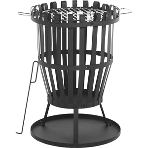 Beliani Fire Pit Black Steel Openwork for Wood Coal Grill Outdoor Garden Material:Steel Size:49x72x49