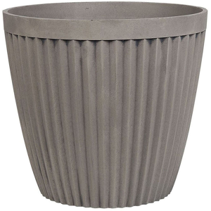 Beliani Plant Pot Planter Solid Taupe Stone Mixture Round ⌀ 36 cm Outdoor Resistances All-Weather Material:Polyresin Size:36x33x36