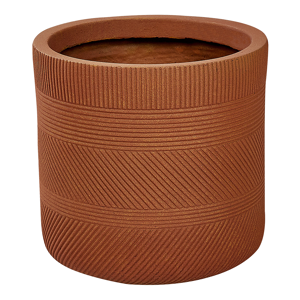 Beliani Plant Pot Golden Brown Fibre Clay ⌀ 24 cm Round Outdoor Flower Pot Embossed Pattern Material:Fibre Clay Size:24x24x24