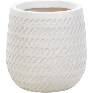 Beliani Plant Pot Off-White Fibre Clay ⌀ 19 cm Round Outdoor Flower Pot Embossed Pattern Material:Fibre Clay Size:19x22x19