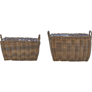 Beliani Set of  2 Plant Baskets Brown PE Rattan Planter Pots with Lining Indoor Outdoor Use Material:PE Rattan Size:34/36x37/44x53/59