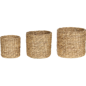 Beliani Set of 3 Plant Baskets Natural Water Hyacinth Planter Pots Indoor Use Living Room Boho Rustic Style Material:Water Hyacinth Size:16/20/24x16/18/20x16/20/24