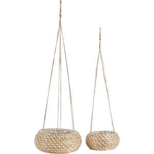 Beliani Set of 2 Hanging Plant Pots Natural Seagrass 27 x 86/ 22 x 69 cm Home Accessory Planter Boho Style Material:Seagrass Size:11/11x11/11x27/22