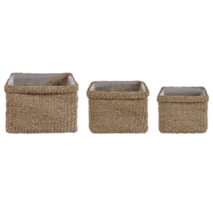 Beliani Set of 3 Plant Pots Natural Seagrass 23 x 34/ 27 x 36/ 30 x 45 cm Home Accessory Planter Boho Style Material:Seagrass Size:23/27/30x34/36/45x23/27/30