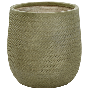 Beliani Plant Pot Green Fibre Clay ⌀ 39 cm Round Outdoor Flower Pot Embossed Pattern Material:Fibre Clay Size:39x44x39