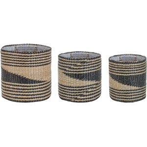 Beliani Set of 3 Plant Baskets Natural Seagrass Planter Pots with Lining Indoor Use Boho Style Material:Seagrass Size:32/29/27x32/28/24x32/29/27