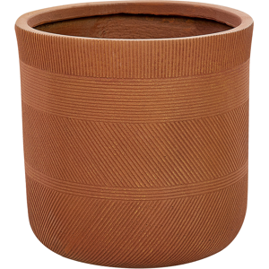 Beliani Plant Pot Golden Brown Fibre Clay ⌀ 40 cm Round Outdoor Flower Pot Embossed Pattern Material:Fibre Clay Size:36x36x36