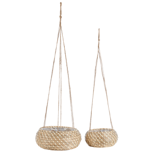 Beliani Set of 2 Hanging Plant Pots Natural Seagrass 27 x 86/ 22 x 69 cm Home Accessory Planter Boho Style Material:Seagrass Size:11/11x11/11x27/22