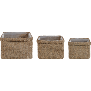 Beliani Set of 3 Plant Pots Natural Seagrass 23 x 34/ 27 x 36/ 30 x 45 cm Home Accessory Planter Boho Style Material:Seagrass Size:23/27/30x34/36/45x23/27/30