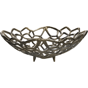 Beliani Decorative Fruit Bowl Silver Metal Round Accent Bowl Openwork Design Material:Aluminium Size:38x13x37