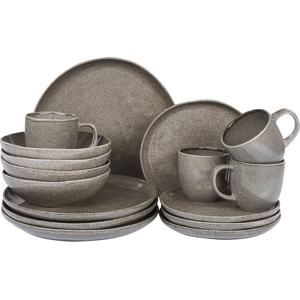 Beliani Set of 16 Pieces Grey Stoneware Kaolin Handmade Reactive Glaze Finish Service for 4 People Hammer Effect Kitchen Dining Room Material:Stoneware Size:xx