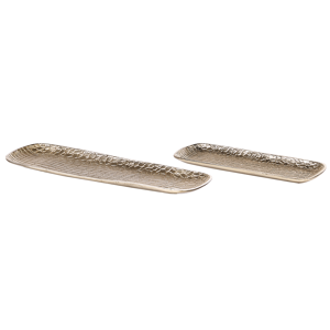 Beliani Set of 2 Decorative Trays Gold Metal  Trinket Jewellery Dish Textured Glamour Home Accessory Material:Aluminium Size:16/19x2/3x42/58