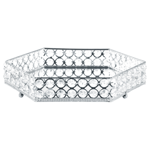 Beliani Decorative Tray Silver Iron and Glass Mirrored Hexagonal with Rhinestones Tabletop Glamour Accent Piece Material:Iron Size:25x6x28