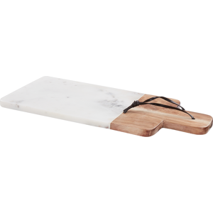 Beliani Serving Board Tray White Marble Acacia Wood Faux Leather Rope Round Handmade Serveware 39 x 17 x 1 Modern Dining Room Material:Marble Size:17x1x39