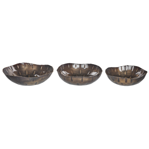 Beliani Set of 3 Decorative Bowls Brass Metal Distressed Finish Round Accent Bowl Design Material:Iron Size:31/35/38x10/10/10x31/35/38