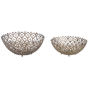 Beliani Set of 2 Decorative Bowls Gold Metal Round Accent Bowl Openwork Design Material:Aluminium Size:39/45x16/20x39/45